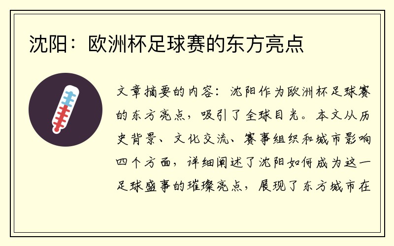 沈阳：欧洲杯足球赛的东方亮点