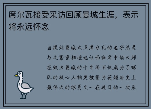 席尔瓦接受采访回顾曼城生涯，表示将永远怀念